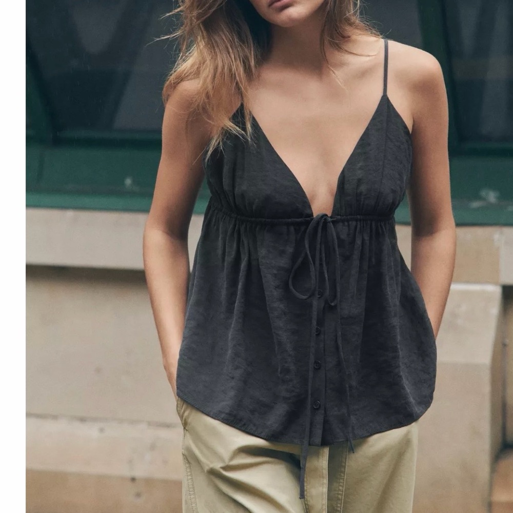 ZARA Flowy Strappy Black Top